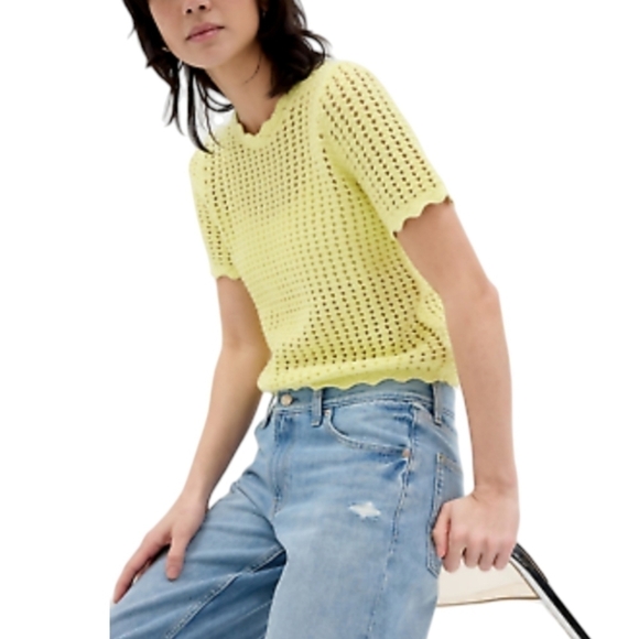 GAP Yellow Crotchet Knit Sheer Top Size M - Picture 1 of 9
